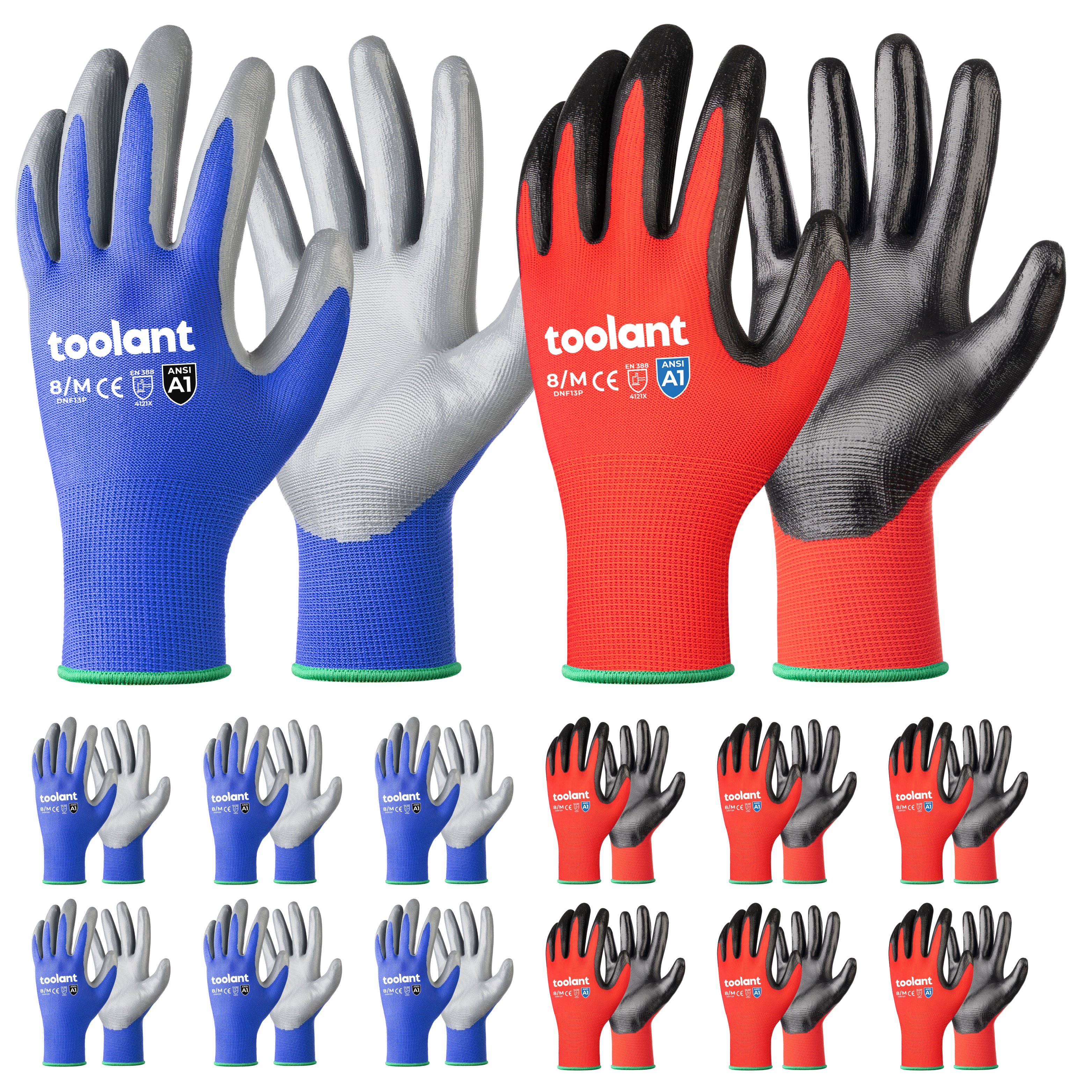 toolant Work Gloves for Men 12 Pairs, Nitrile Work Gloves with