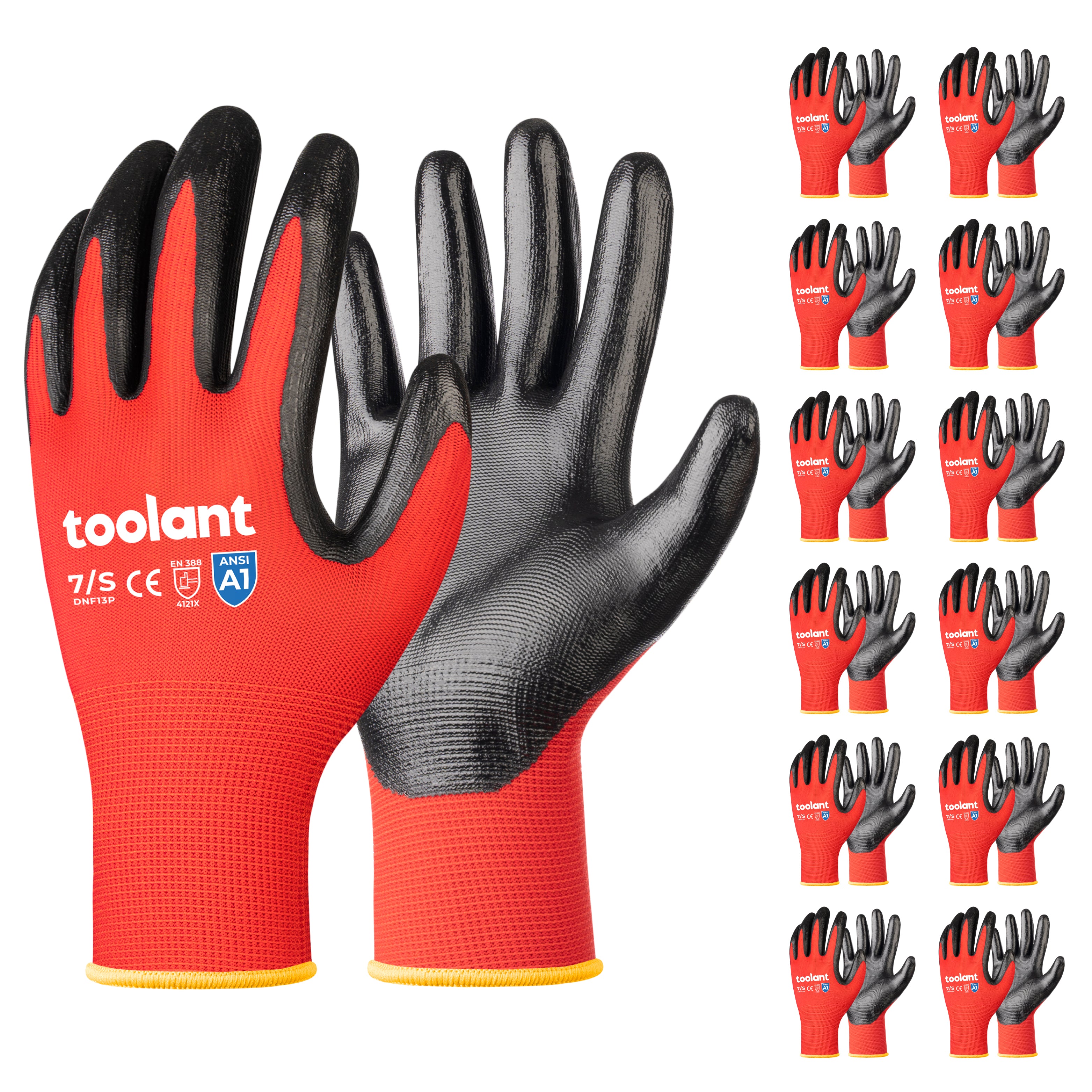 Nitrile Work Gloves with Firm Grip and Oil Resistance, 12-Pairs