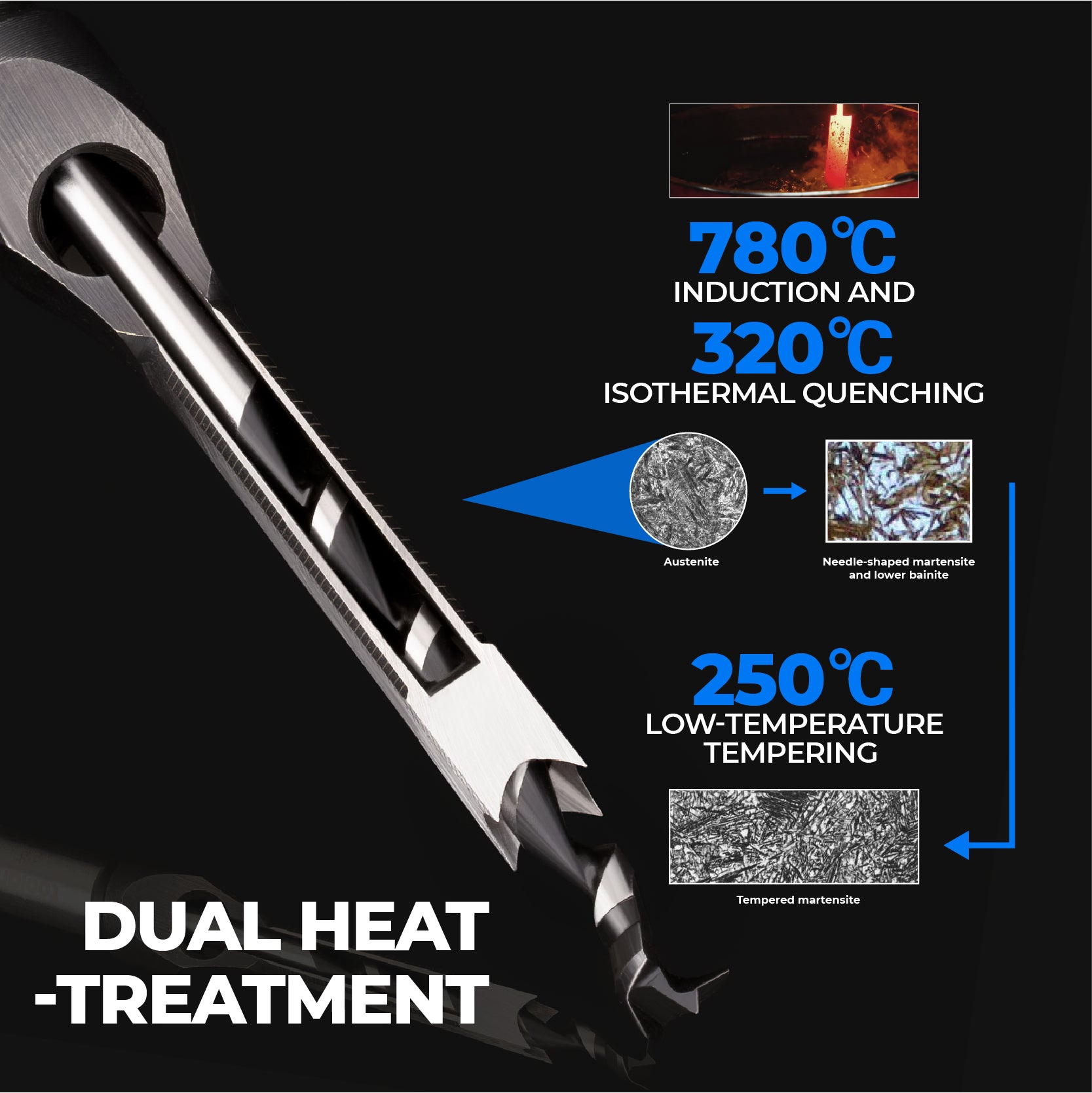 Square hole saw with dual heat treatment