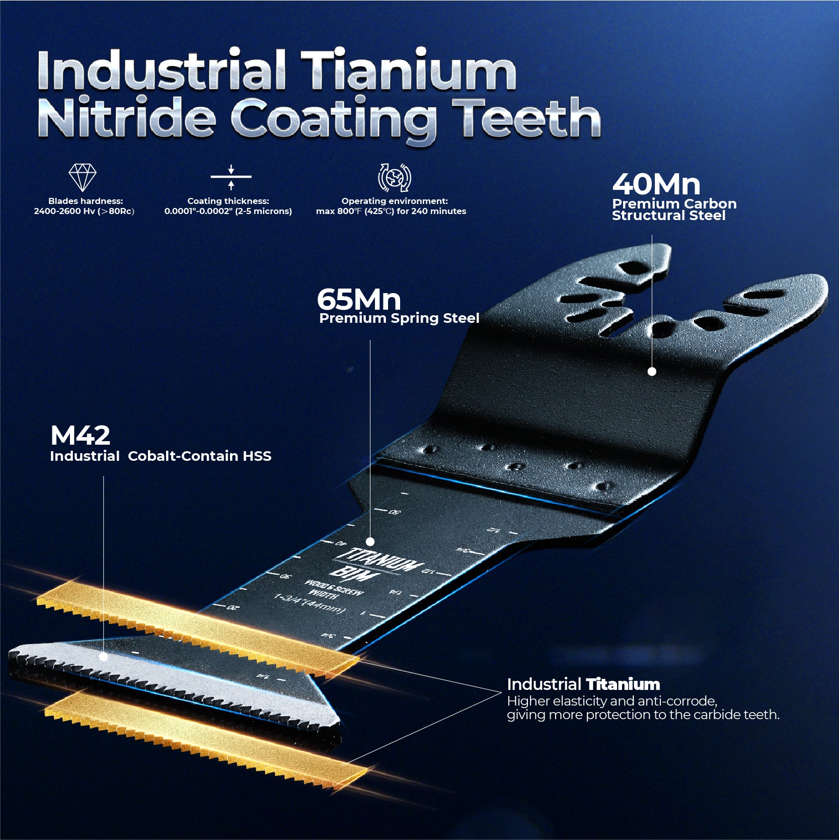 1-3/4" Titanium Extreme BIM Extra Long Oscillating Tool Blades