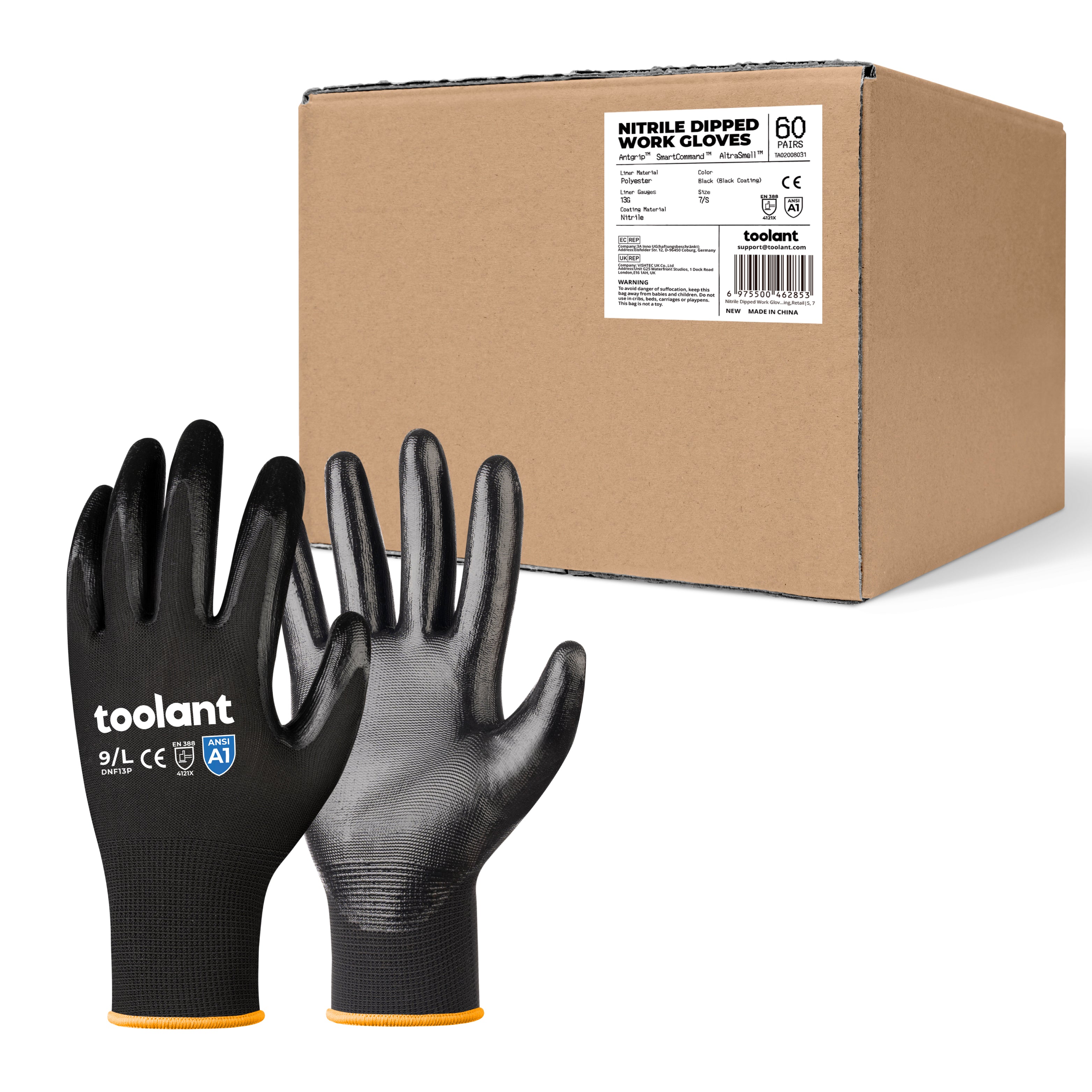 3M Nitrile Work Gloves Foam Coated, 10 Pairs Touch Screen, Machine