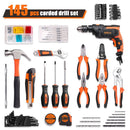 TACKLIFE 145-piece Home Tool Kit 6.5Amp Hammer Drill, for Basic Home Repairing