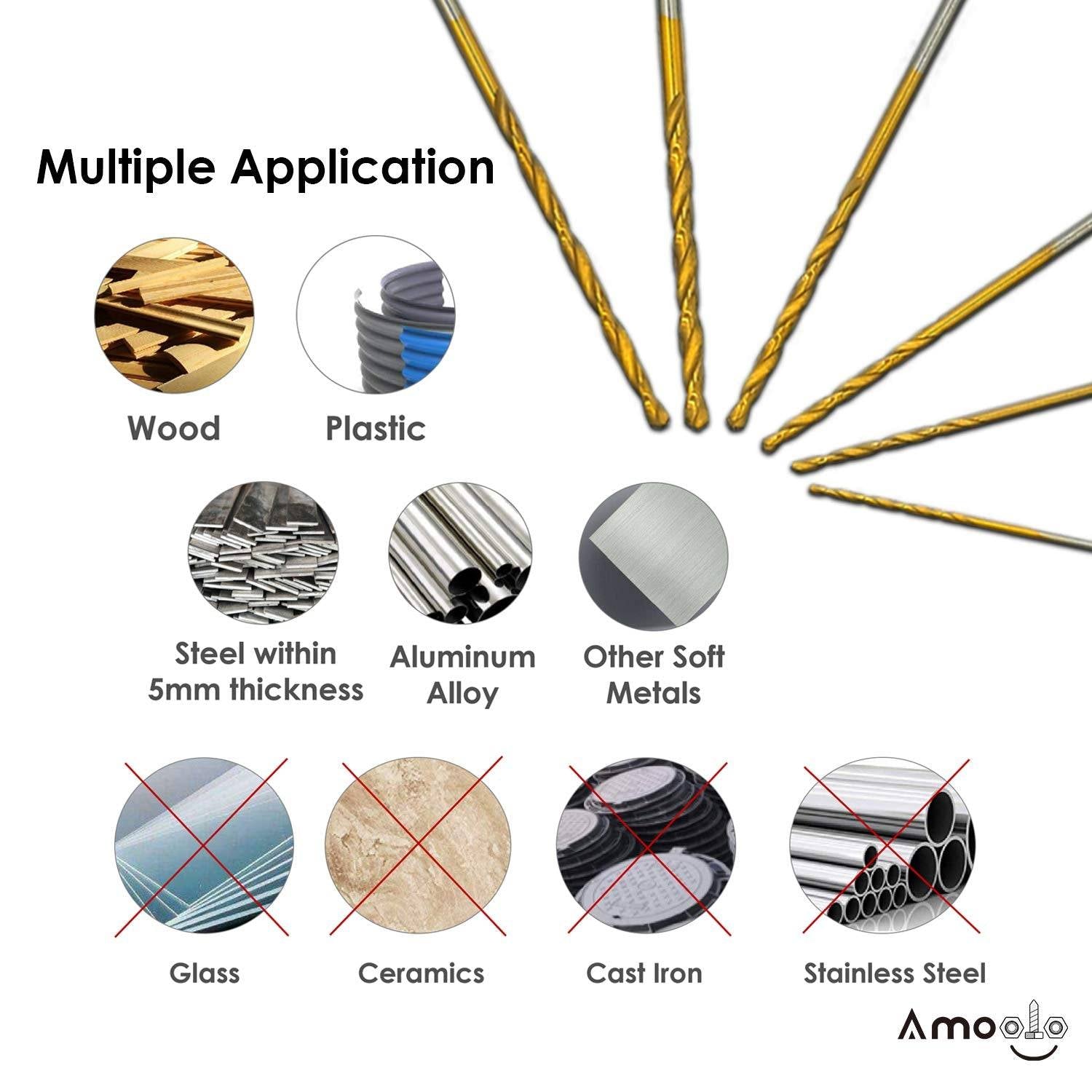 amoolo High Speed Steel Drill Bits, Titanium Coating, for Woodworking
