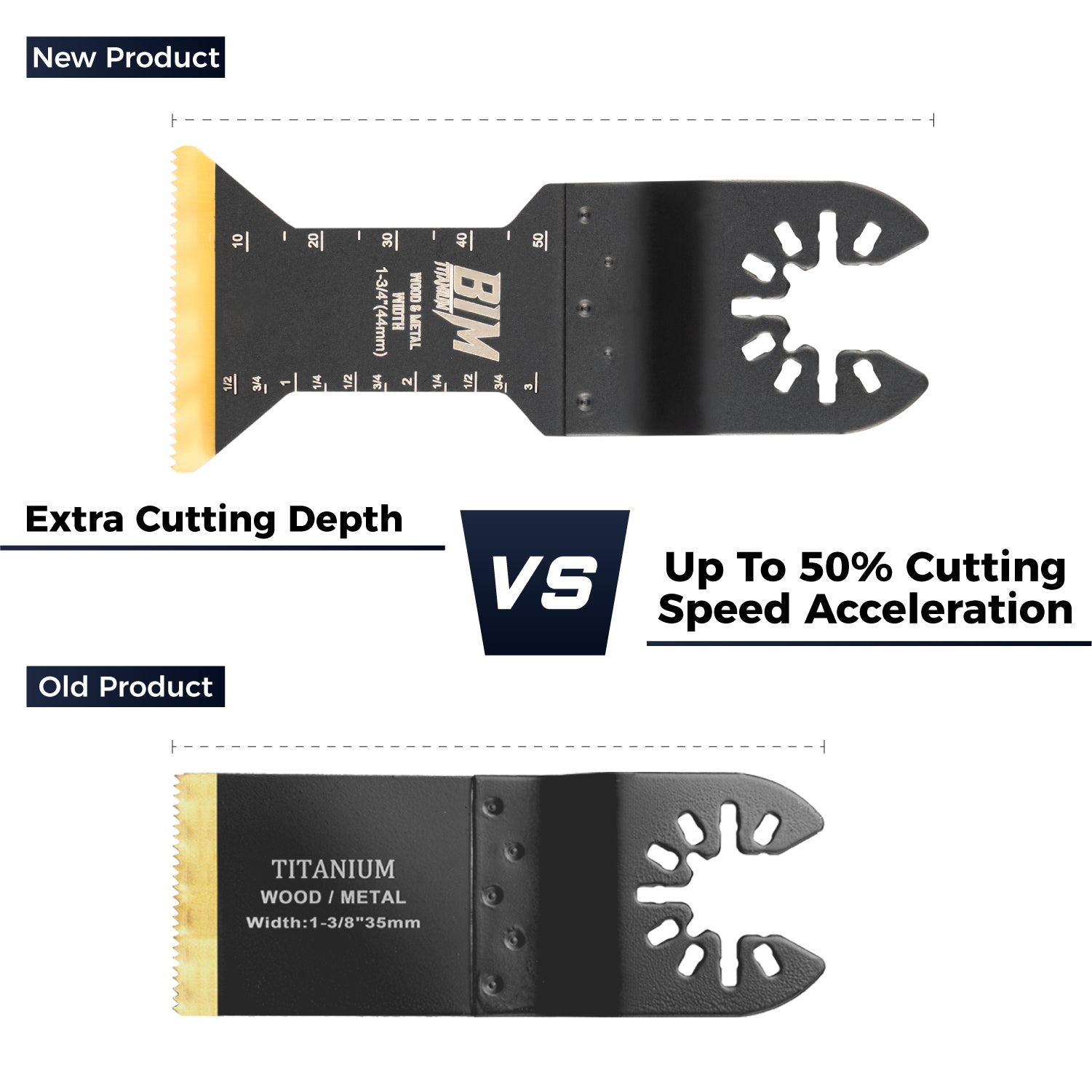 Extra cutting depth oscillating tool blades