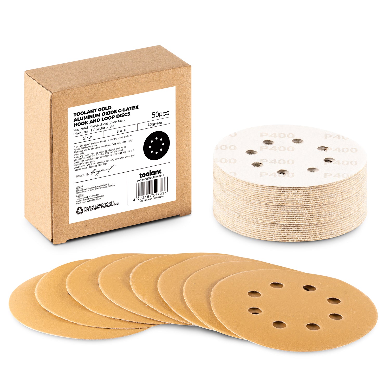 5 inch 8 Hole Sanding Discs Hook and Loop, 60-800 Grit, for Wood and Metal Sanding