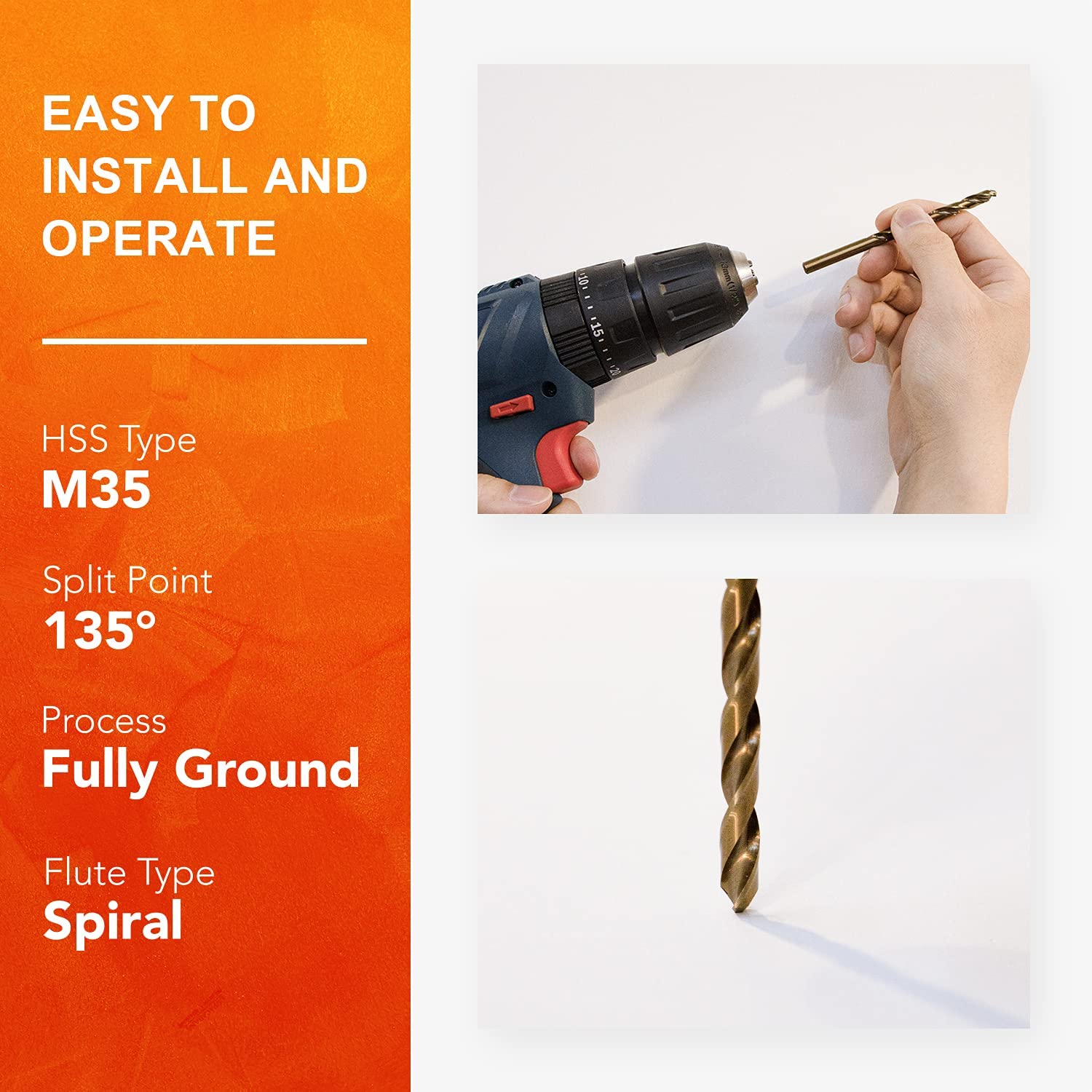 AugTouf Cobalt Twist Drill Bits, High Speed Steel - 13 Pcs