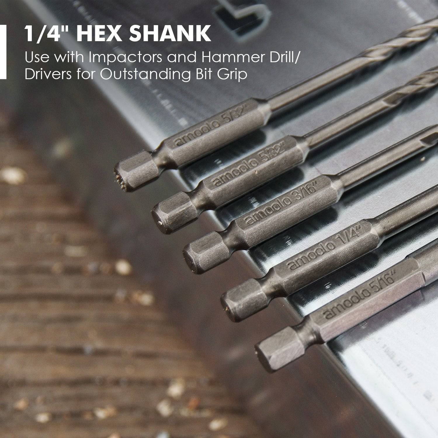 amoolo Hex Shank Masonry Drill Bit Set 6 Pcs, for Wood Plastic Aluminum Alloy,  Quick Change