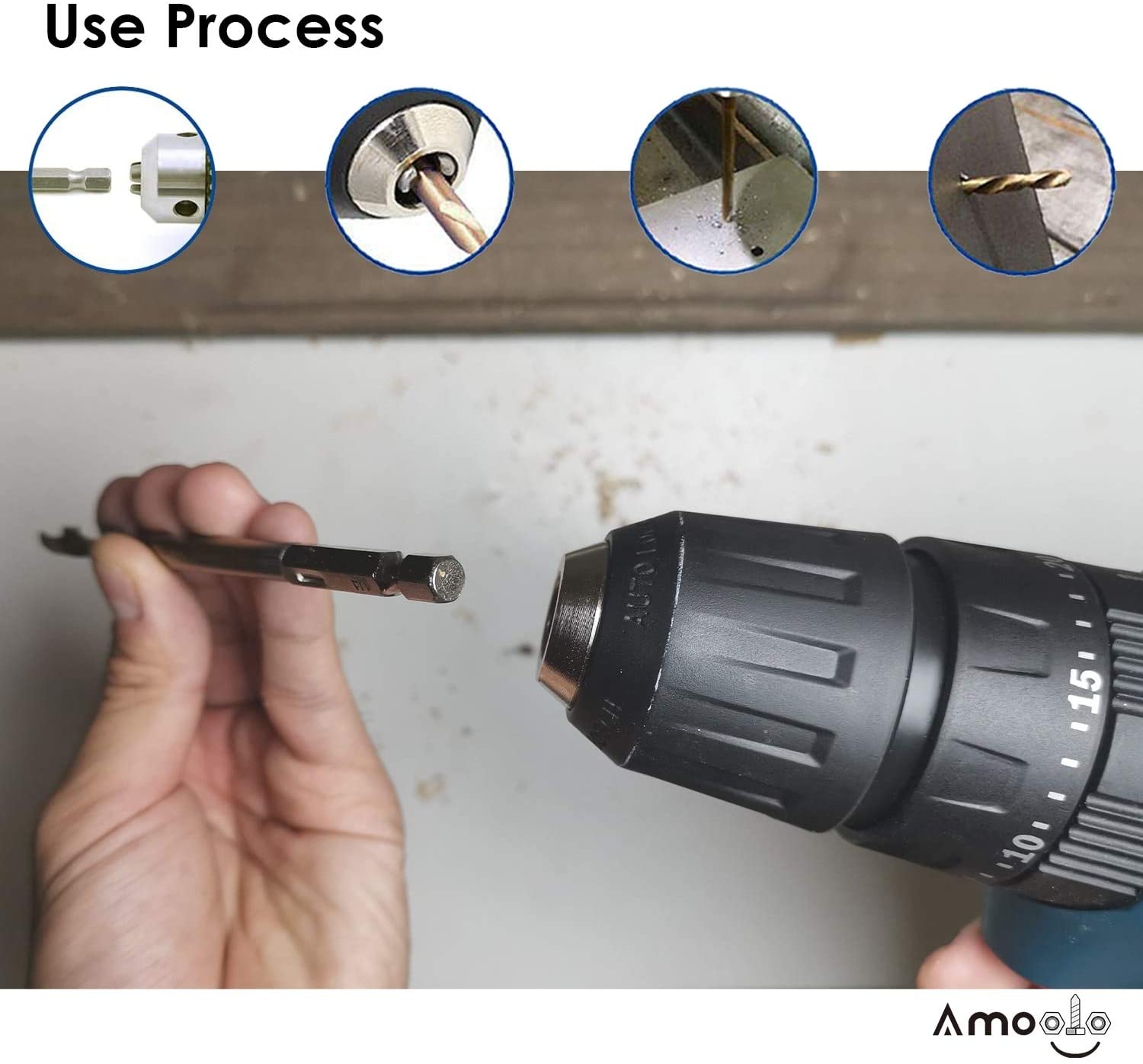 amoolo High Speed Steel Hex Shank Twist Drill Bits Set with Titanium Coating