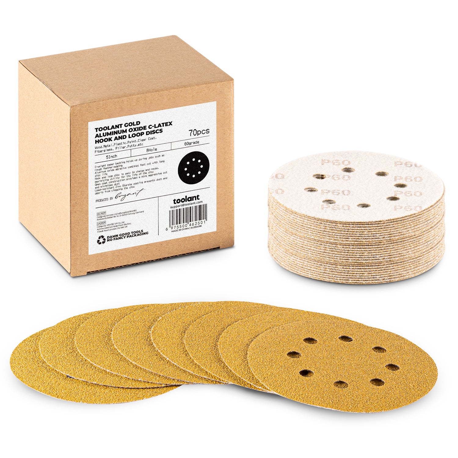 5 inch 8 Hole Sanding Discs Hook and Loop, 60-800 Grit, for Wood and Metal Sanding