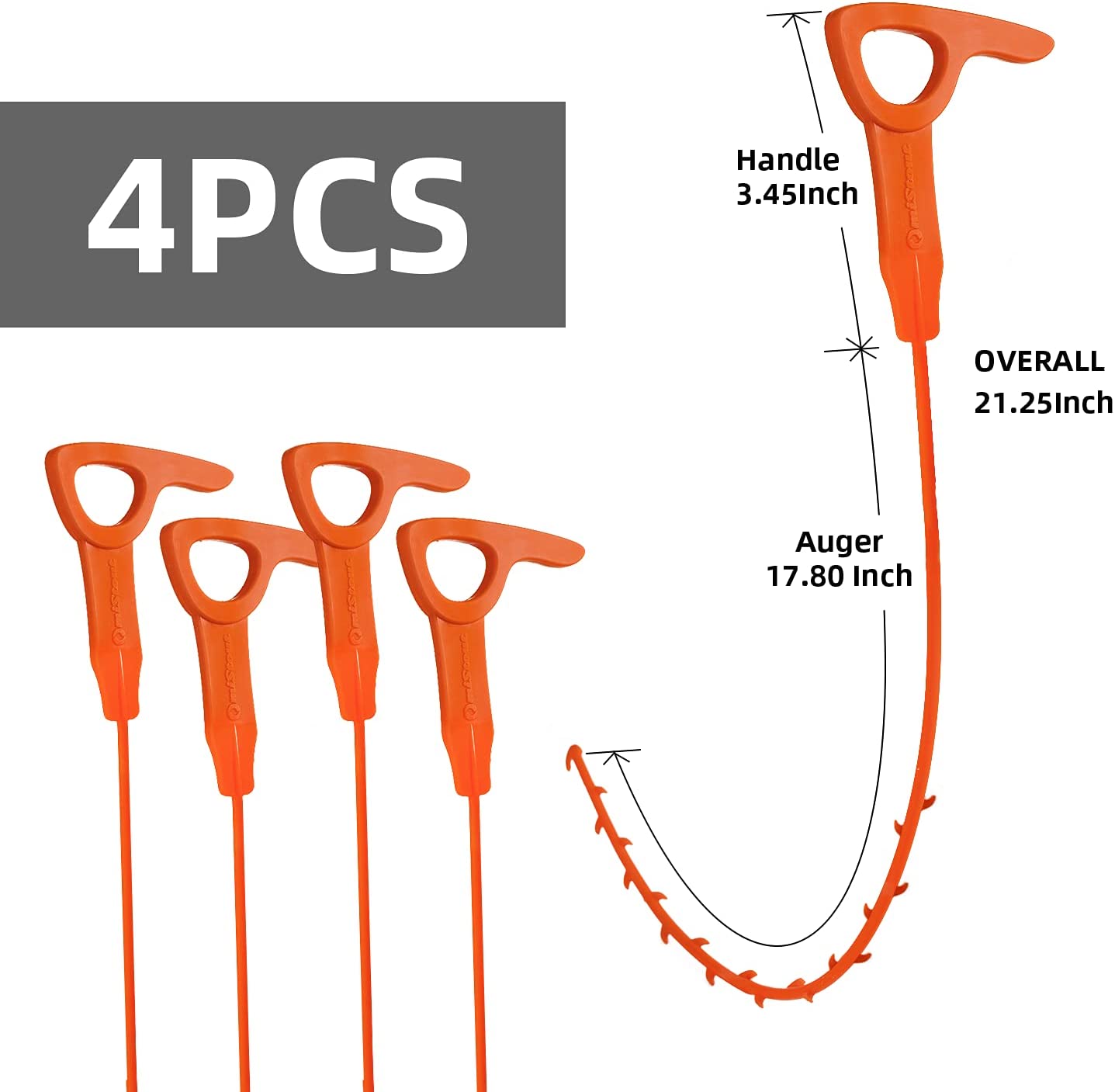 OmiStout 4 Pack 21 inch Snake Drain Clog Remover, for Tubs, Sinks, Toilets and Vanities