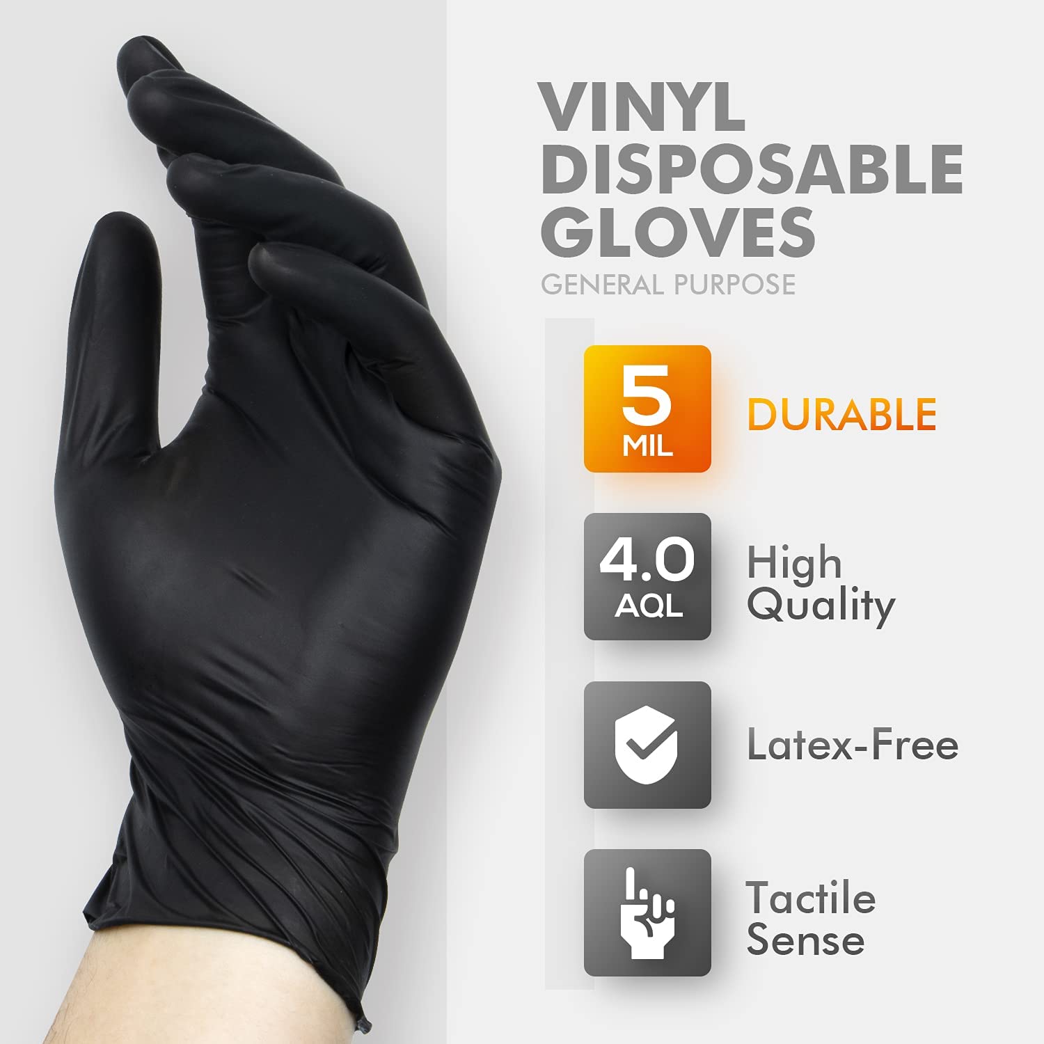 OKIAAS 100 Count Black Vinyl Disposable Gloves, 5 mil, Latex Free