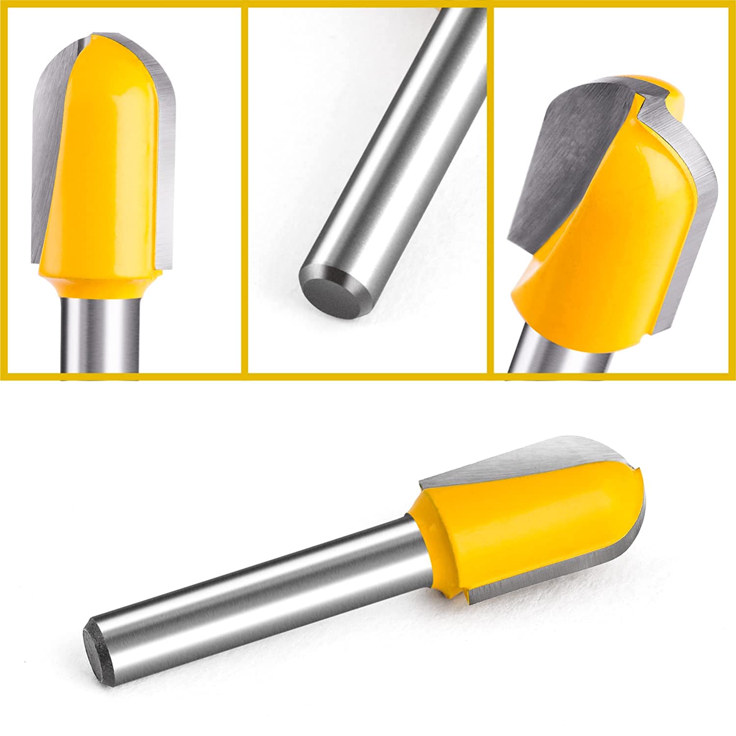 AugTouf Router Bit Set 1/4" Shank Round Router Bit, Cutting Dia Single Straight Flute Carbide for Woodworking Carpentry