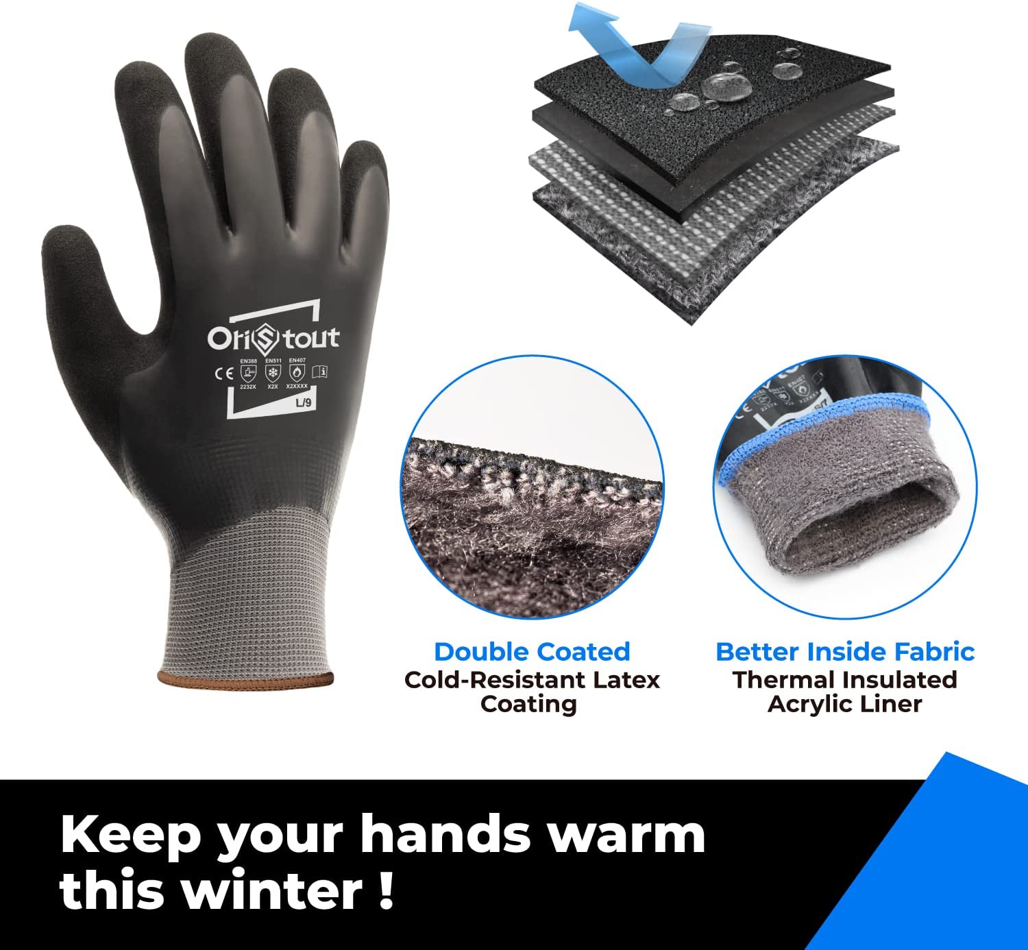 Waterproof Winter Work Gloves, Touchscreen, Freezer Gloves for Cold Weather, Thermal Insulated Fishing Gloves