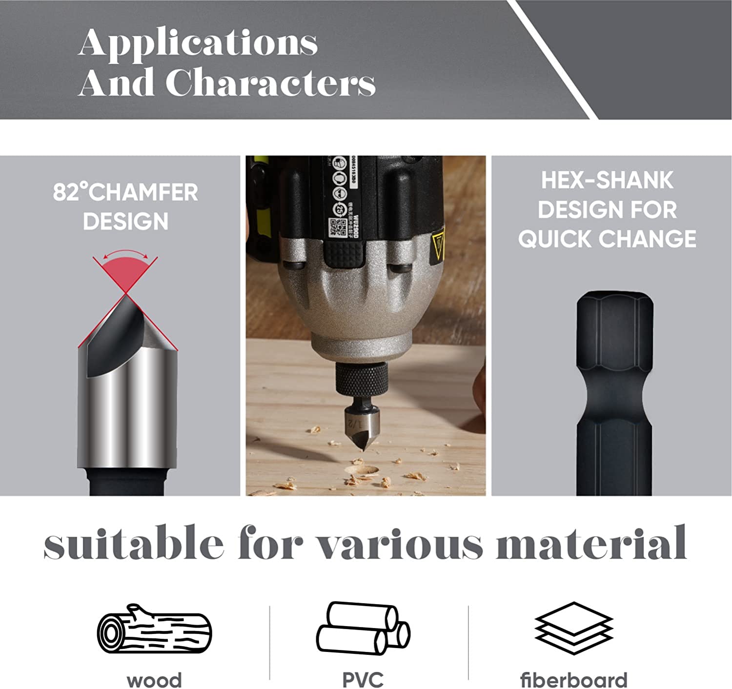 toolant Countersink Drill Bits Set 7Pcs Round & Hex Shank