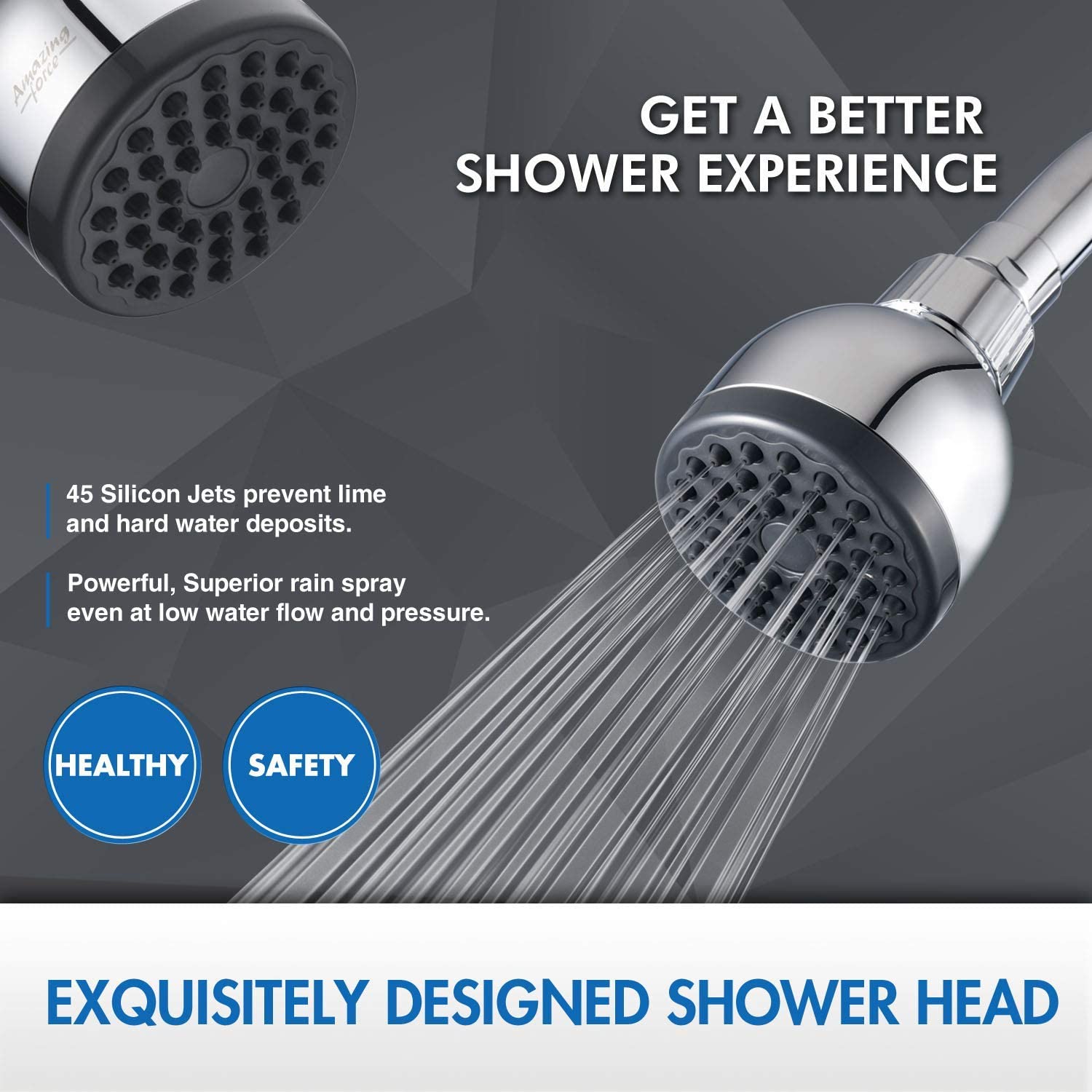 High Pressure Shower Head 3 in, Anti-clog Fixed Showerhead Chrome