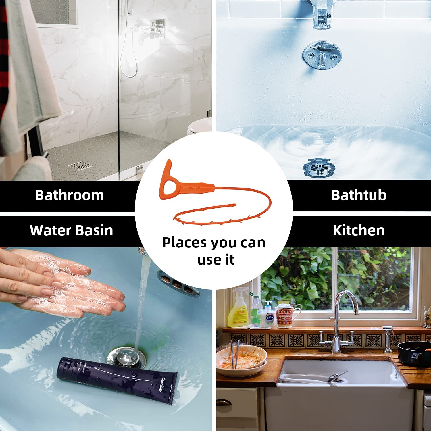 OmiStout 4 Pack 21 inch Snake Drain Clog Remover, for Tubs, Sinks, Toilets and Vanities