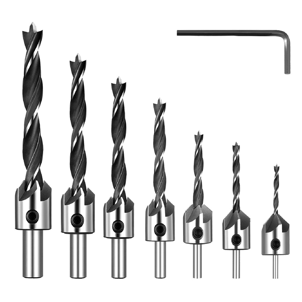 High Carbon Steel Countersink Drill Bits Set, Double Flutes, for Woodworking