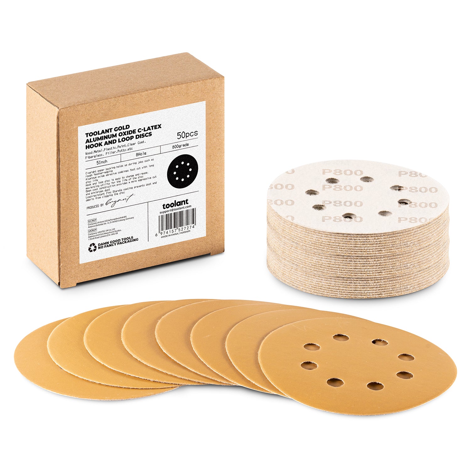 5 inch 8 Hole Sanding Discs Hook and Loop, 60-800 Grit, for Wood and Metal Sanding