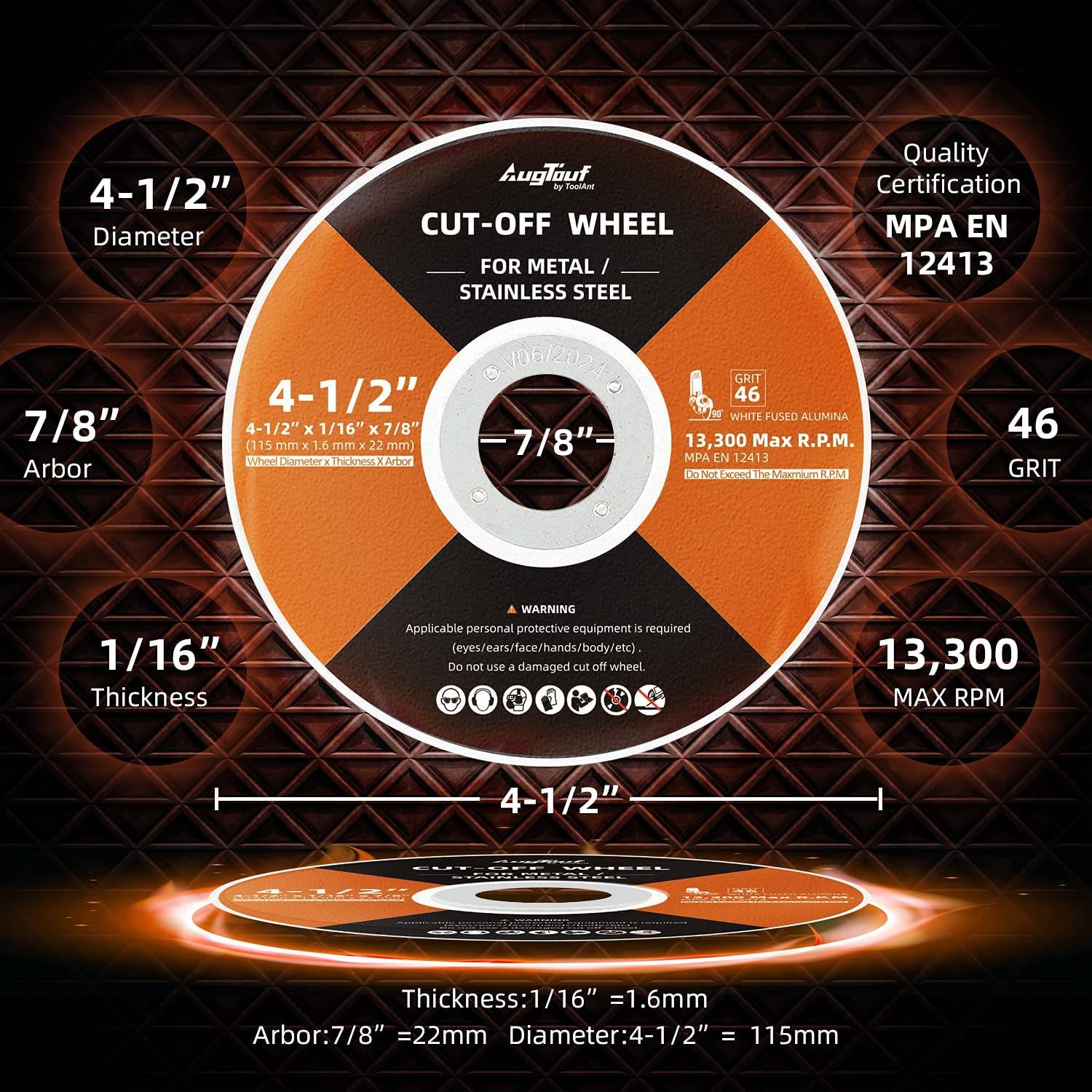 AugTouf 4 1/2 Inch Angle Grinder Cut Off Wheels, for Metal, Stainless Steel Sheet Cutting