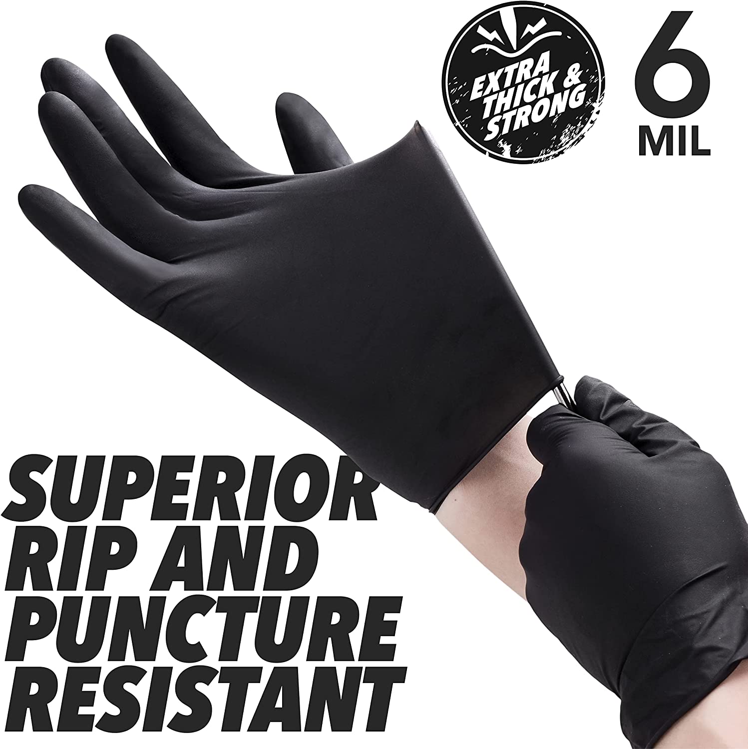 50 Count Nitrile Disposable Gloves, 6 Mil, Chemical Resistant Gloves, Fully Textured