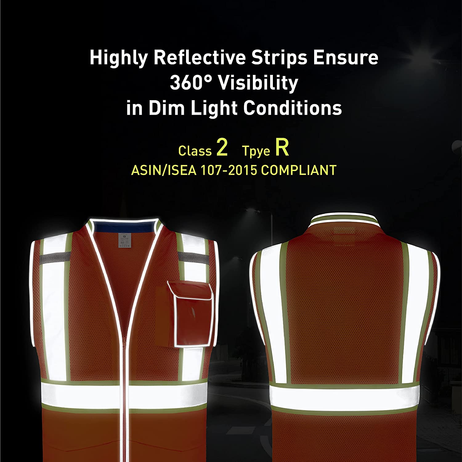 amoolo Mesh High Visibility Reflective Safety Vest with Pockets, Meets ANSI/ISEA Standards