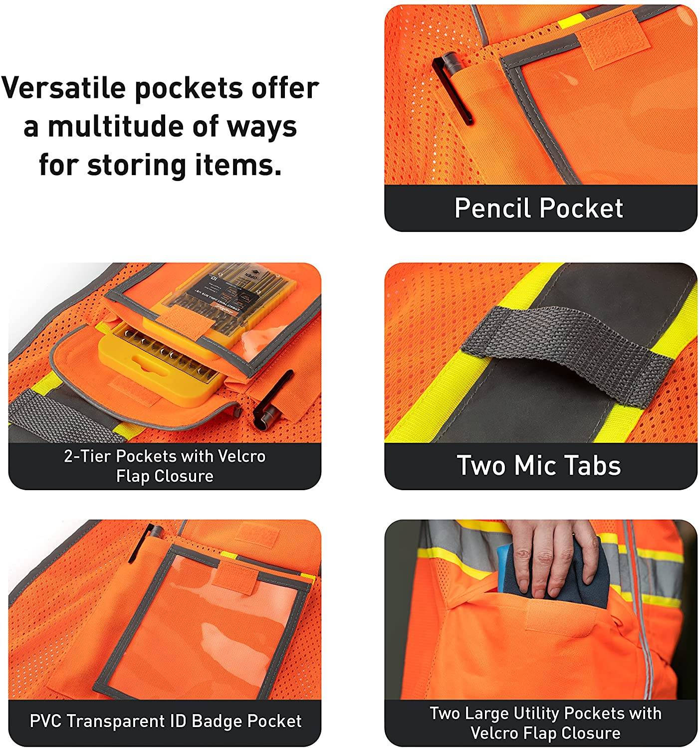 amoolo Mesh High Visibility Reflective Safety Vest with Pockets, Meets ANSI/ISEA Standards