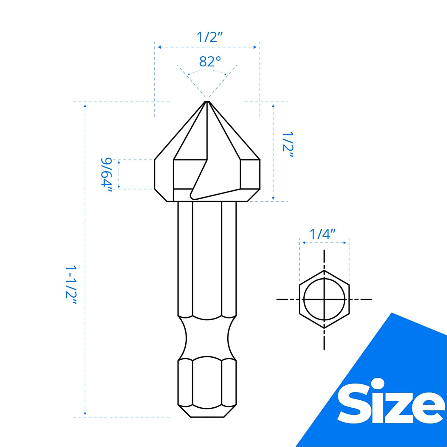 1/4” 3-Flute M2 Countersink Bit with TiAlN Coating for Soft Metal and Wood