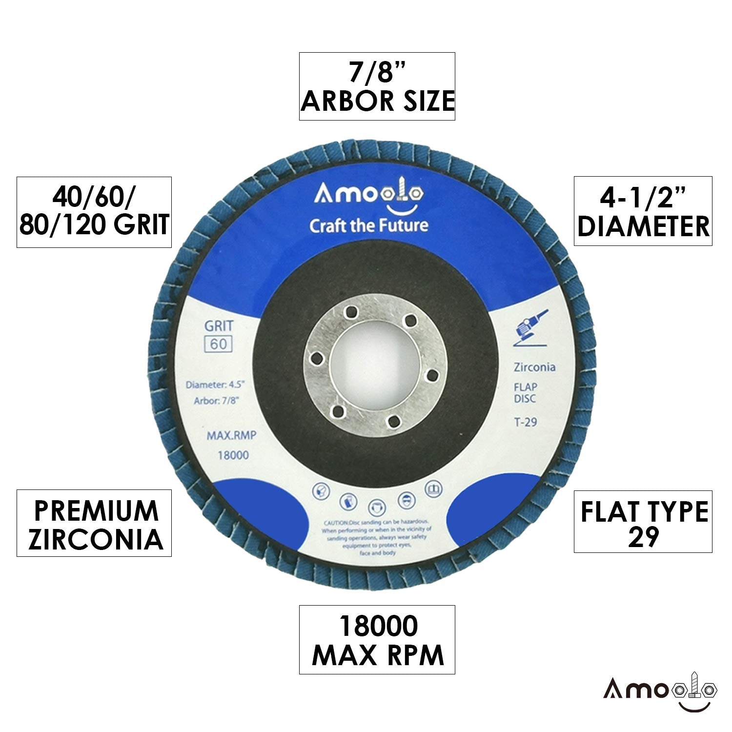 amoolo Zirconia Flap Disc, High Density Abrasive Grinding Discs for Metal/Wood Grinding