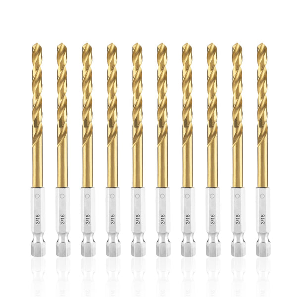High Speed Steel Hex Shank Twist Drill Bits Set with Titanium Coating