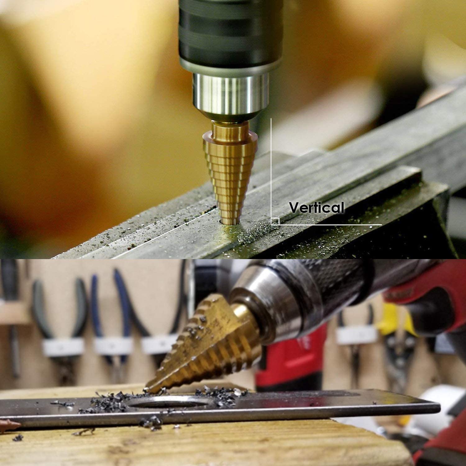 amoolo Titanium Step Drill Bit Set, Total 50 Sizes, 1/4" Hex Shank Unibit for Soft Metal Sheet, Wood, Plastic, Multiple Hole Drilling Cone Bit Set