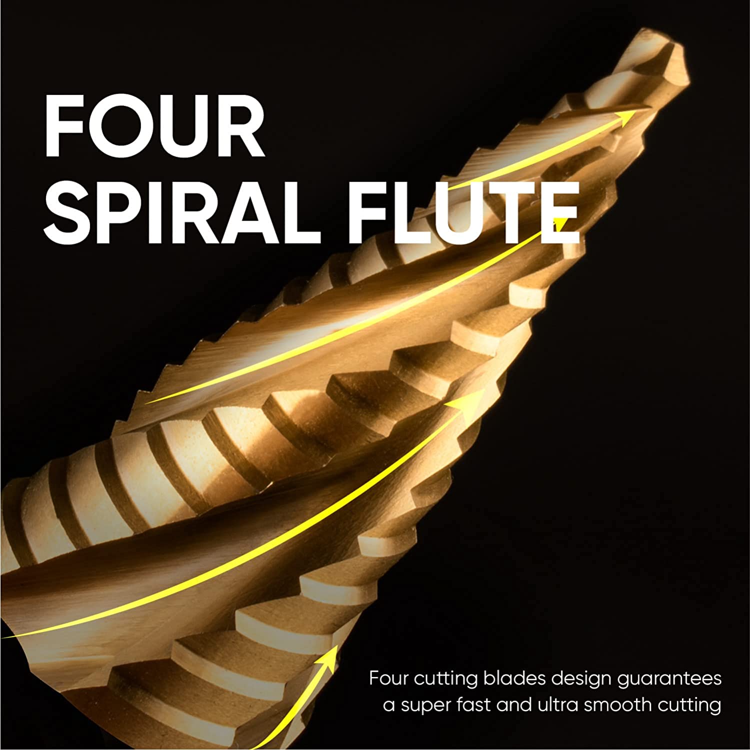 Unique four spiral flute design step drill bits