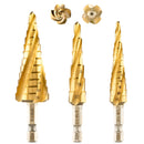 1/4" Titanium Coated Four Spiral Step Drill Bits for Metal, Wood, Plastic