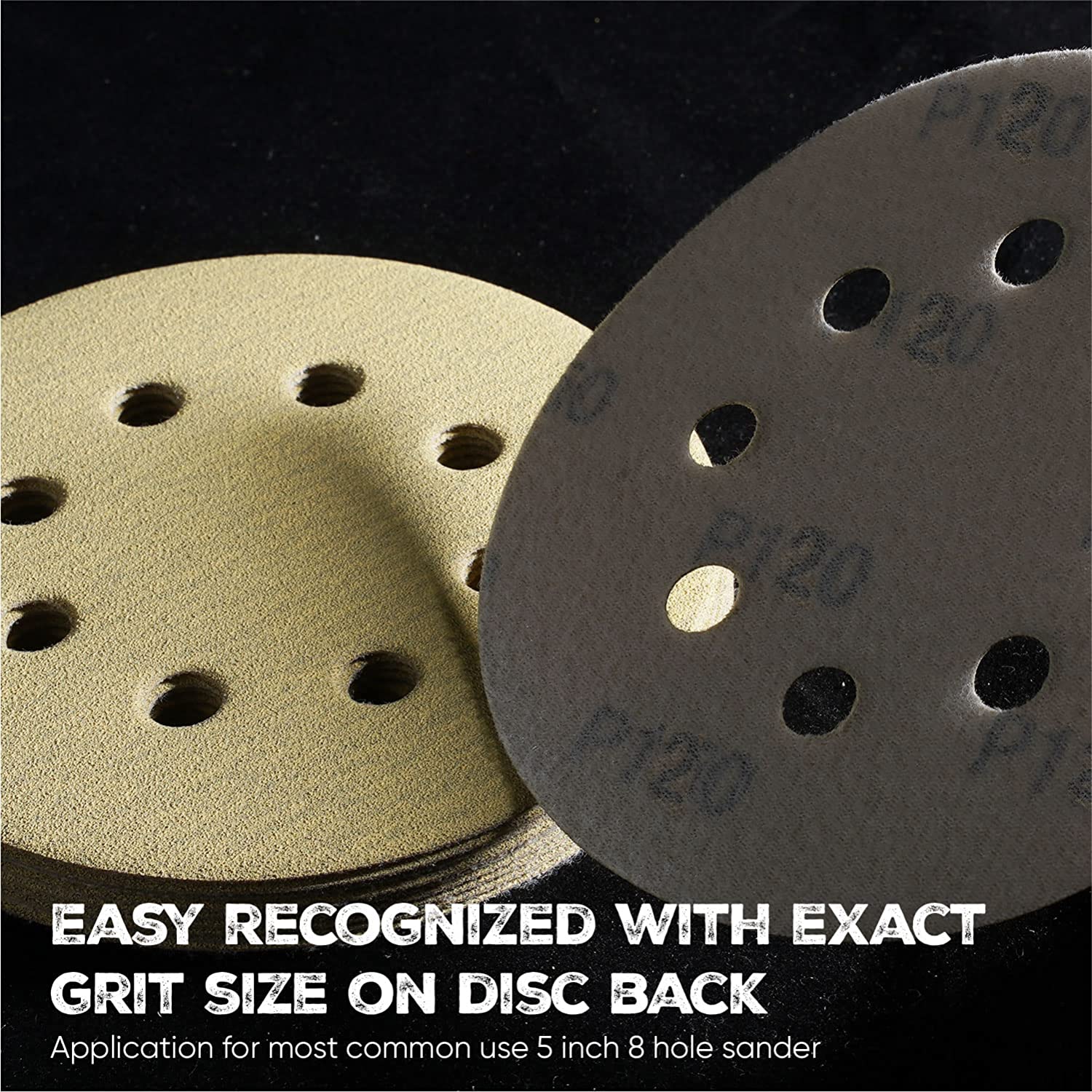 5 inch 8 Hole Sanding Discs Hook and Loop, 60-800 Grit, for Wood and Metal Sanding
