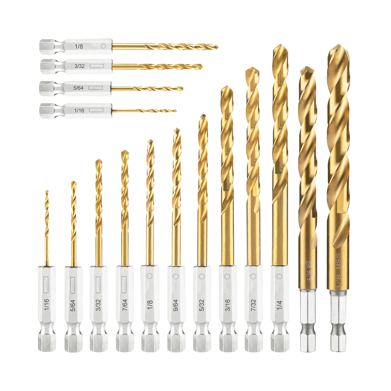 High Speed Steel Hex Shank Twist Drill Bits Set with Titanium Coating_AH1907-16B