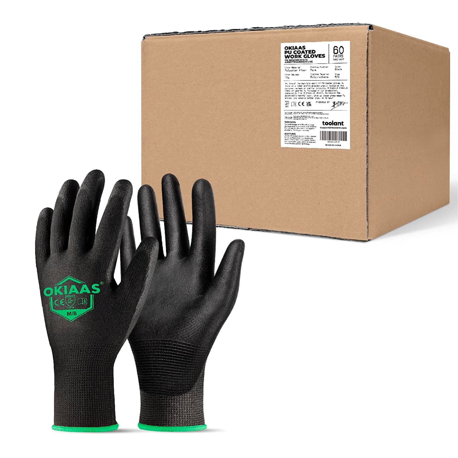 12 Pairs Safety Work Gloves with PU Coated