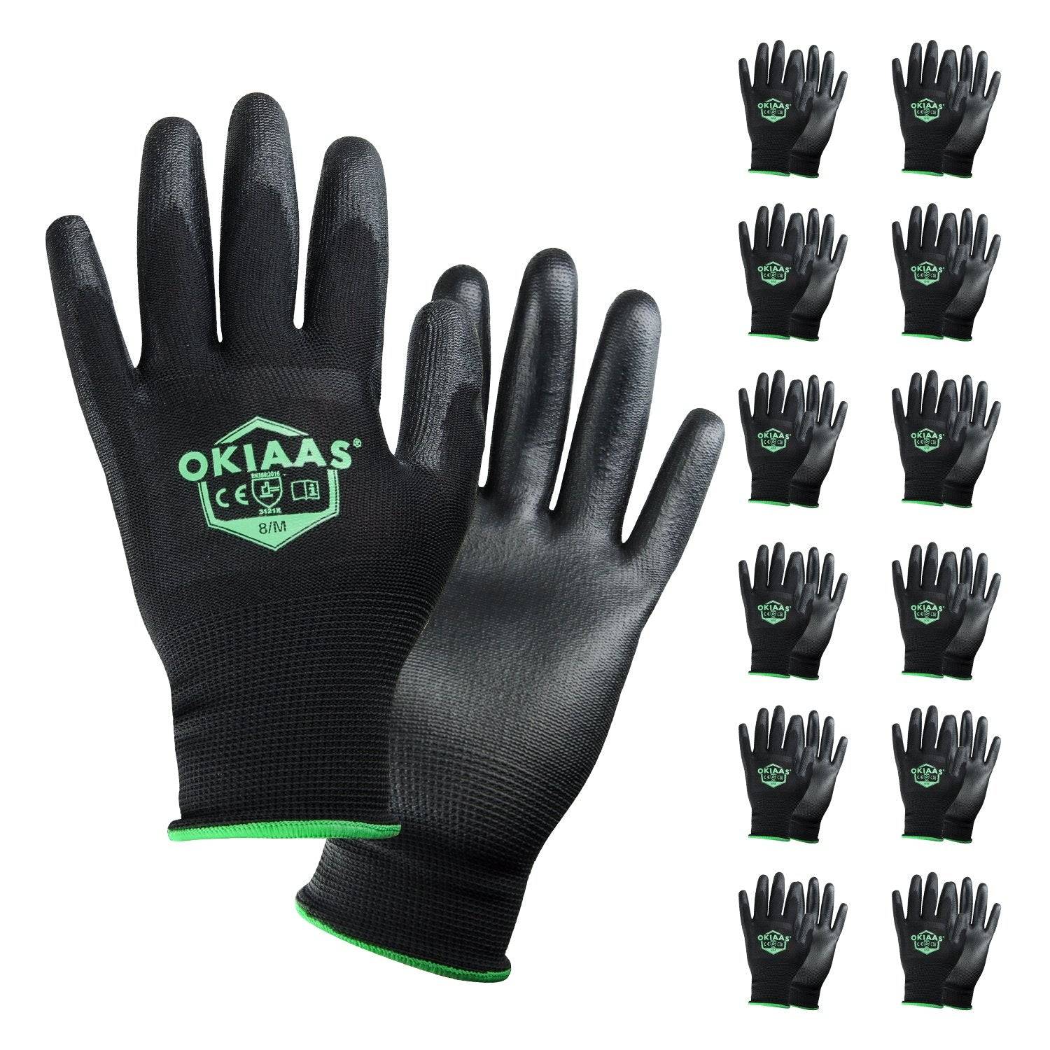 OKIAAS 12 Pairs Safety Work Gloves with PU Coated, for Mechanic, Warehouse, Gardening