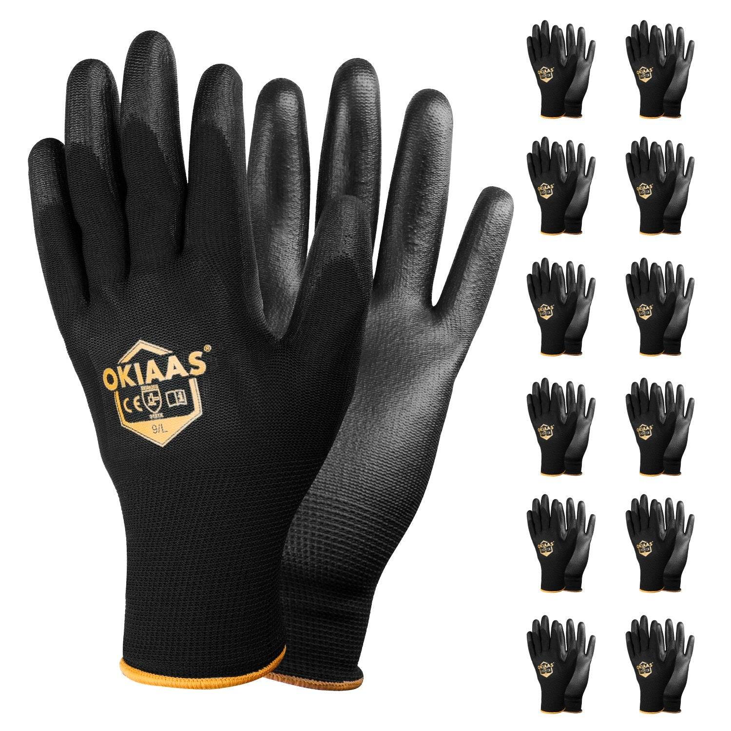 OKIAAS 12 Pairs Safety Work Gloves with PU Coated, for Mechanic, Warehouse, Gardening