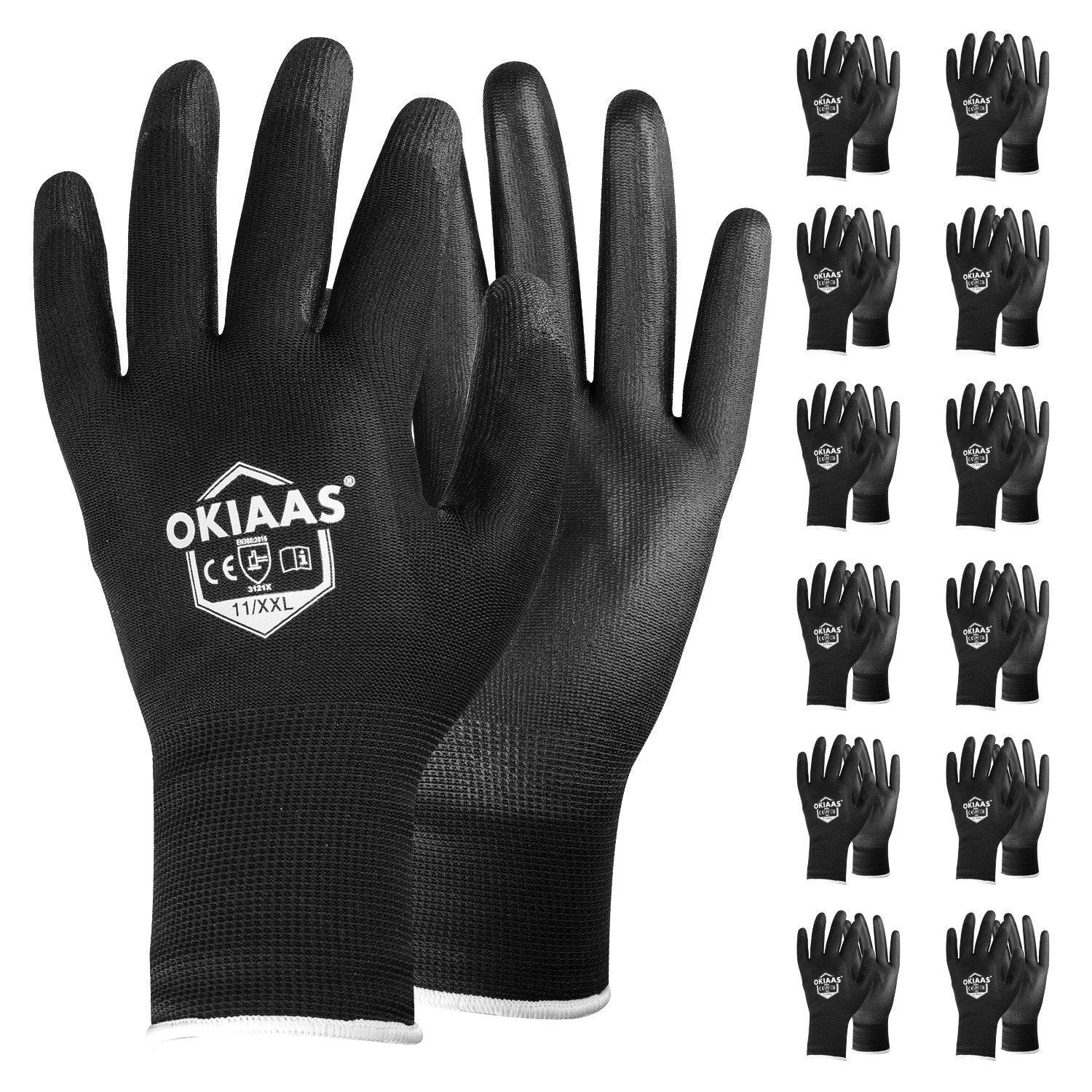 OKIAAS 12 Pairs Safety Work Gloves with PU Coated, for Mechanic, Warehouse, Gardening