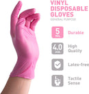 OKIAAS 50/100 Count Pink Vinyl Disposable Gloves, 5 mil, Latex Free