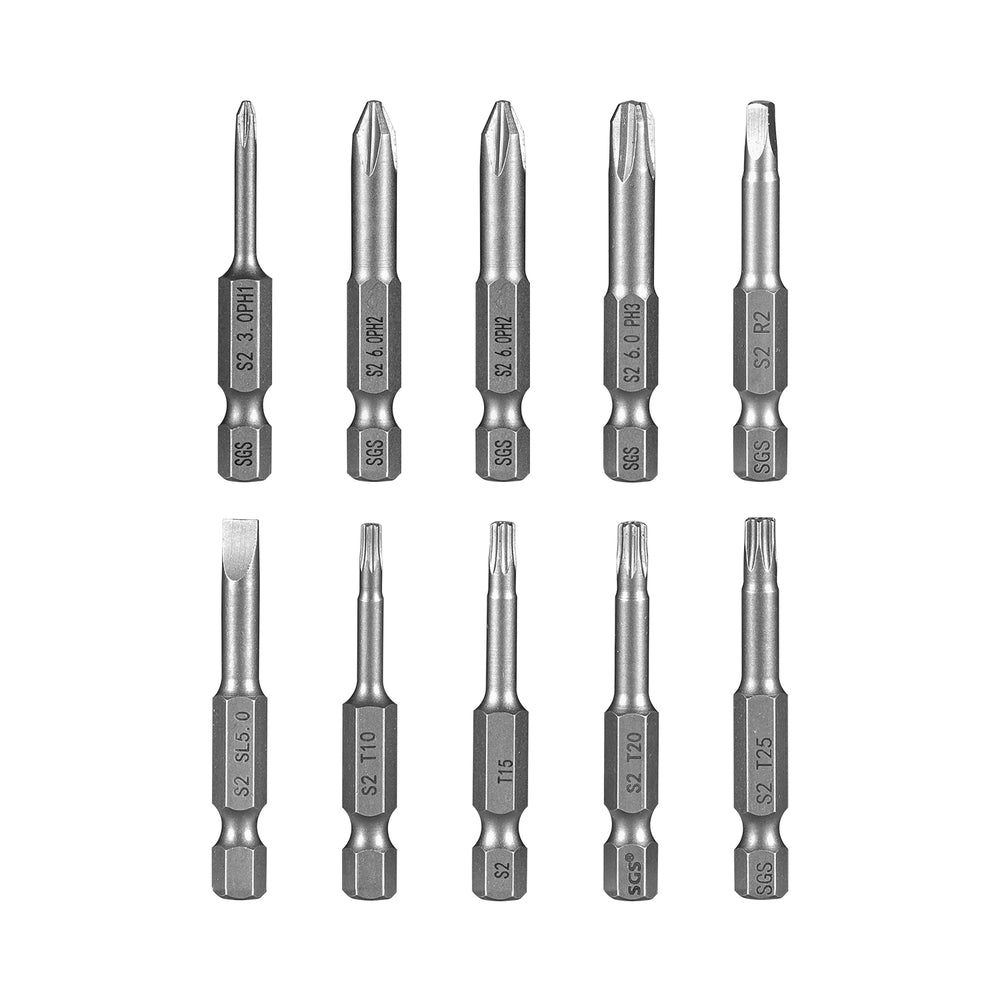 Screwdriver Bit Set, 10 Pcs, S2 Steel, with Free Holder and Case