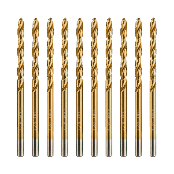 METALLIXITY 4.763mm Drill Bit (3/16) 10Pcs, 4341 High-Speed Steel Straight Shank 135° Titanium Nitride TiN Coated for Copper Aluminum Wood Plastic Medium Hard Metal