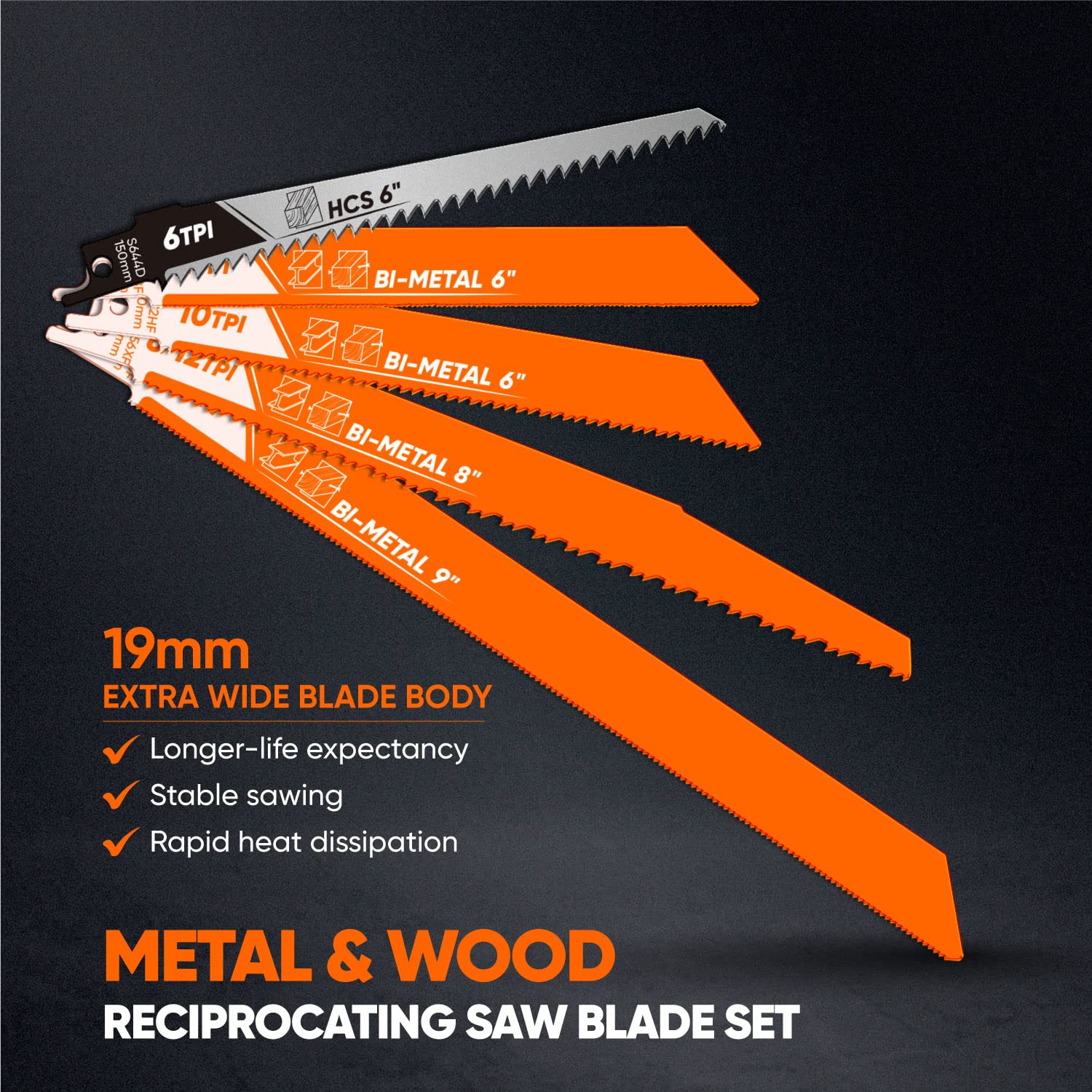 Reciprocating Saw Blades Set for Wood and Metal Cutting