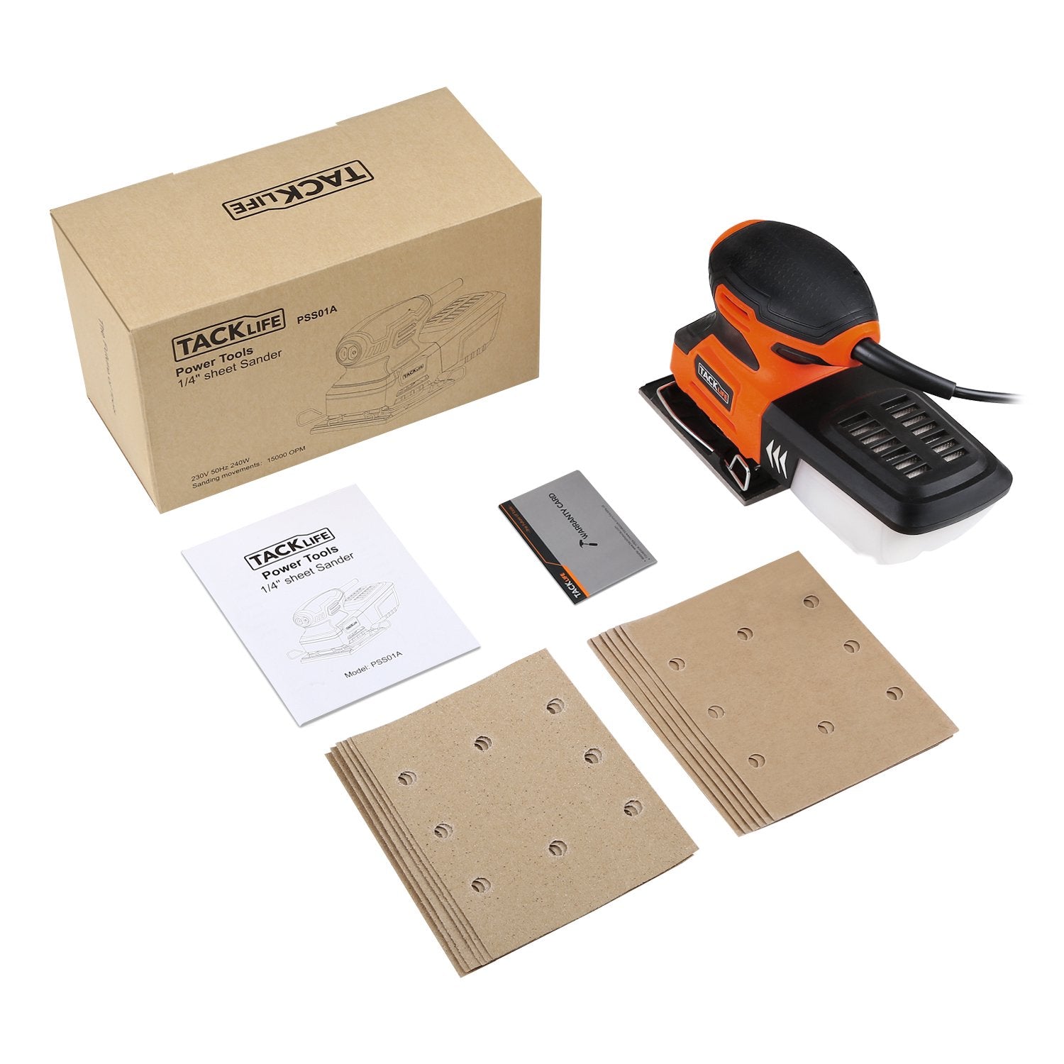 TACKLIFE 2.2A 1/4 Sheet Sander with Copper Motor, Dust-proof Switch and Soft Rubber Protection