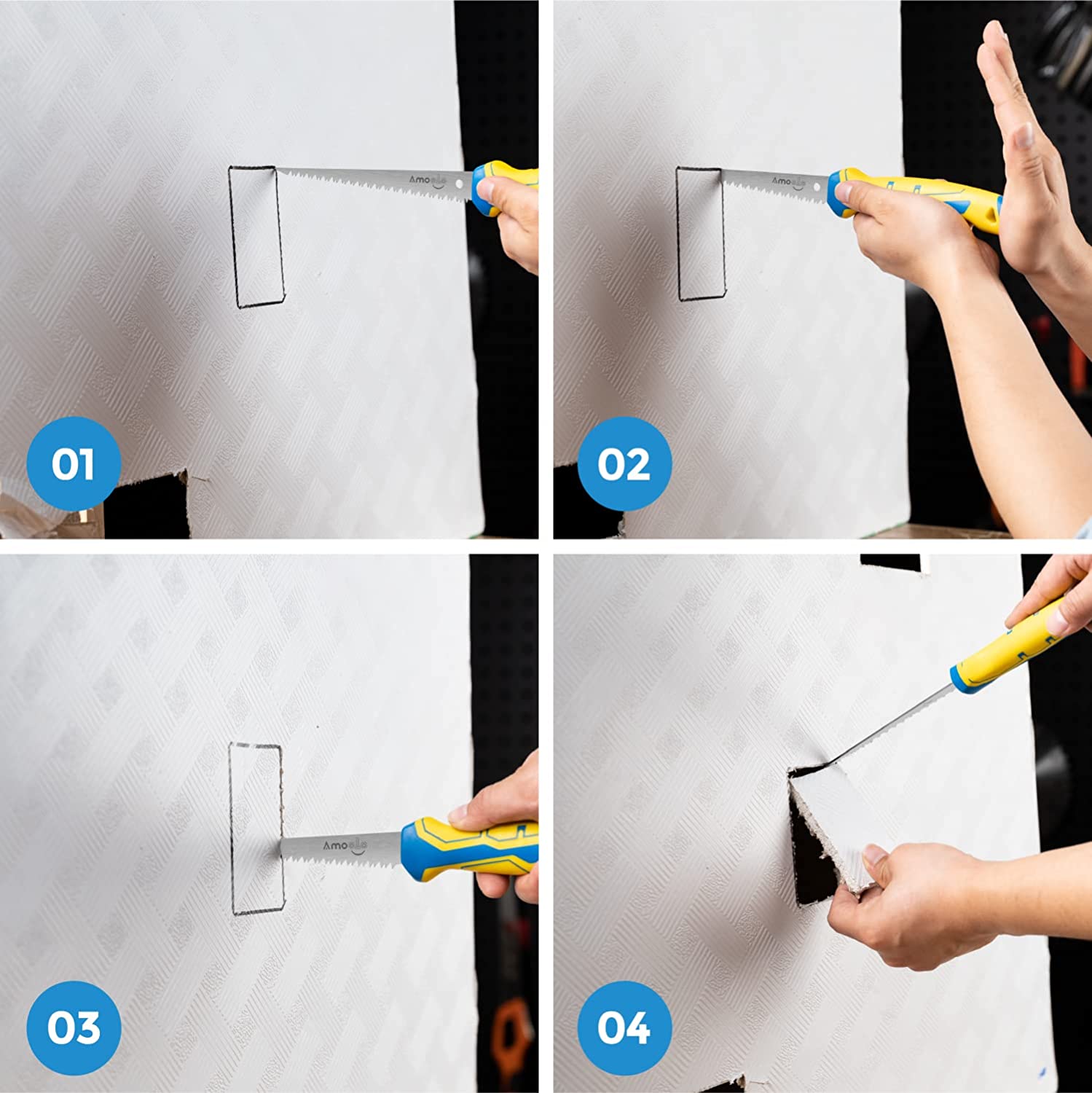 amoolo 6" Drywall Saw, Jab Saw, Hand Saw with Soft Grip Handle, Sheetrock Saw for Wallboard, Drywall, Plywood and PVC