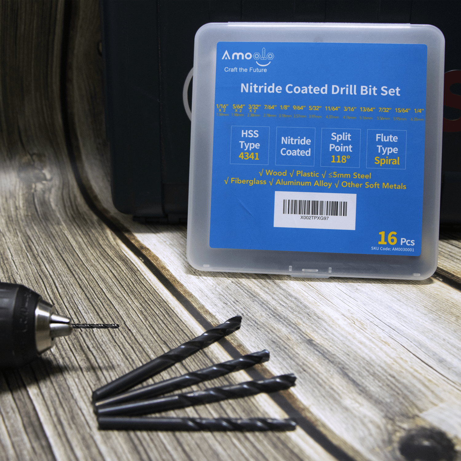amoolo High Speed Steel Twist Drill Bit Set, Water Resistant, Suitable for Steels, Cast Iron
