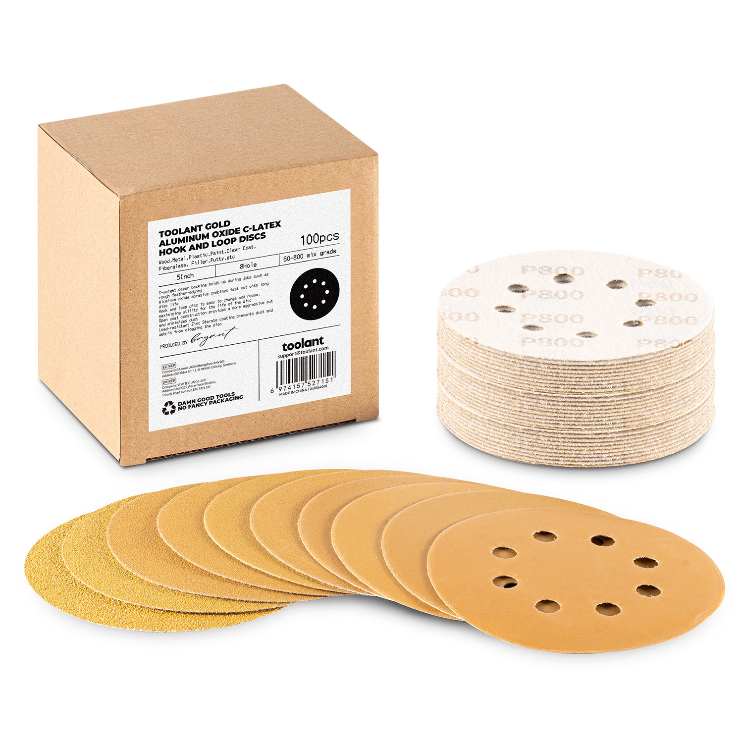 5 inch 8 Hole Sanding Discs Hook and Loop, 60-800 Grit, for Wood and Metal Sanding