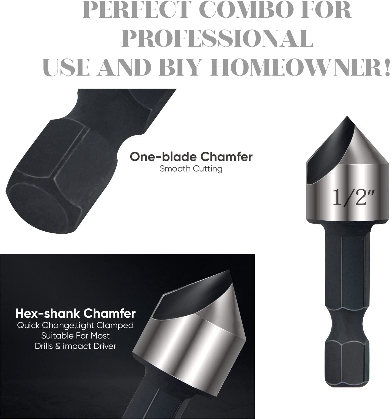 amoolo Countersink Drill Bit Set 7pcs, 4Pcs High Carbon Steel Countersink Drill Bits for Wood, 3 Pcs Hex Shank Wood Countersink Bits