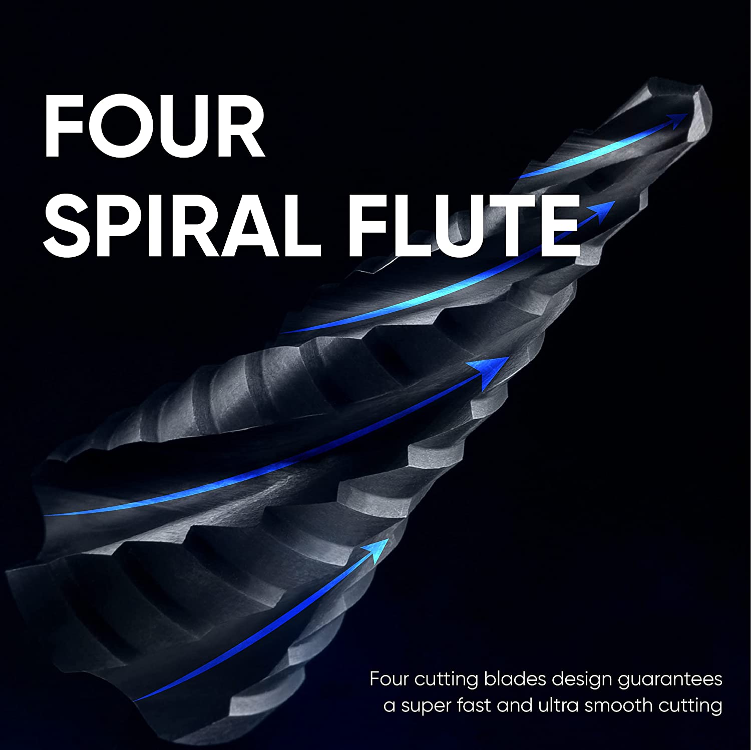 amoolo M35 Cobalt Step Drill Bit with Four Spiral Flute, 1/4" Hex Shank, for Metal, Wood, Plastic