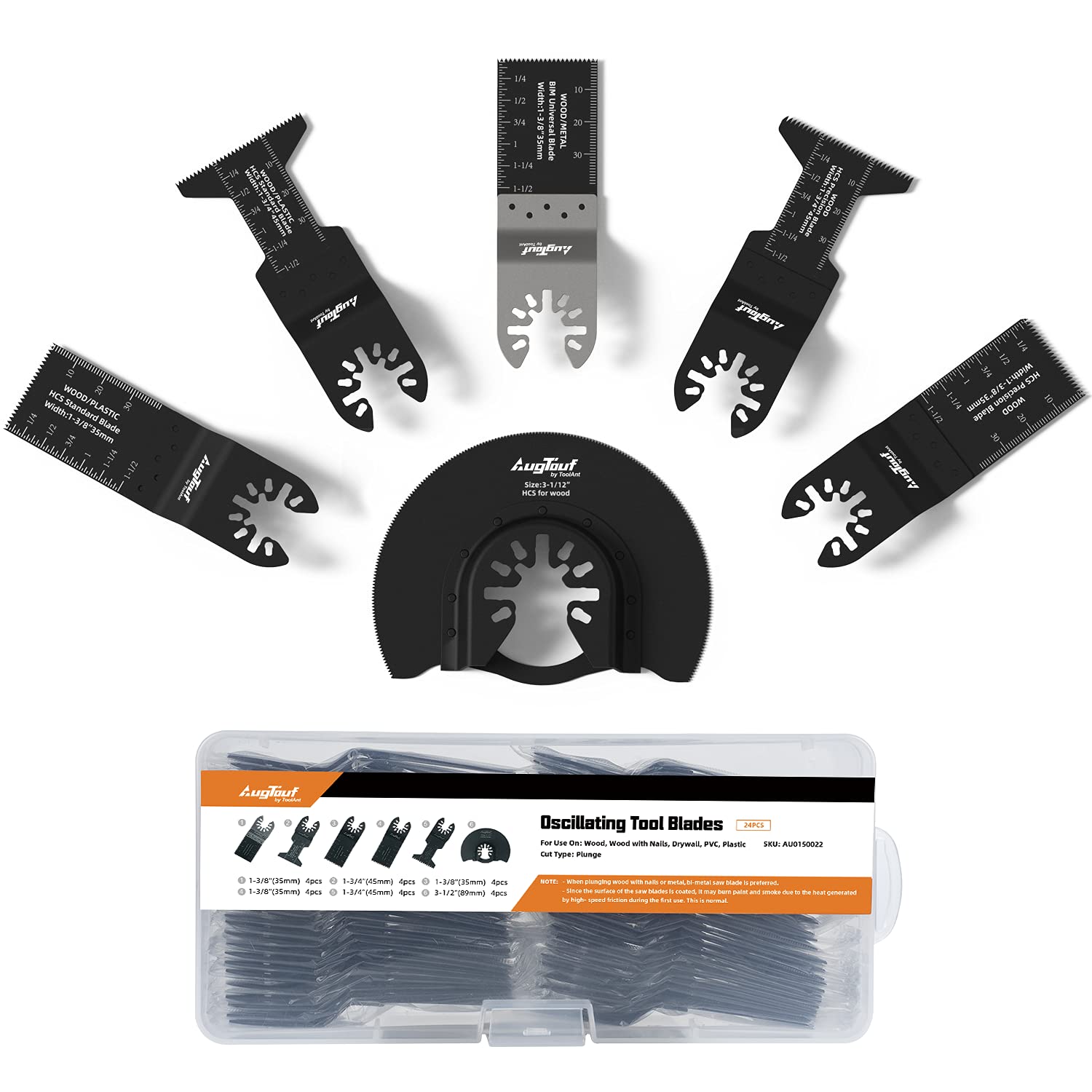 AugTouf  Bi-Metal Universal Oscillating Tool Blade Set, Quick Release, for Wood and Nail