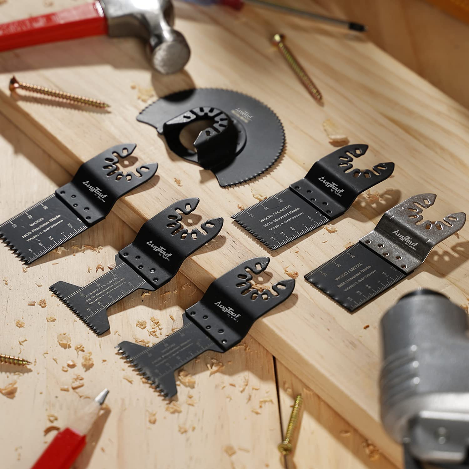 AugTouf  Bi-Metal Universal Oscillating Tool Blade Set, Quick Release, for Wood and Nail